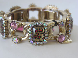 【貨物輸送無料】腕輪 付属品― ジョンソンゴールドトーンストレッチブレスレットbetsey johnson gold tone leopard gem stretch bracelet
