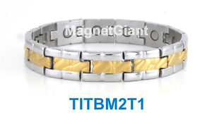【貨物輸送無料】腕輪 付属品― ゴールドメンズチタニウムブレスレットガウスgold amp; silver  high power mens magnetic titanium bracelet 5000 gauss magnets