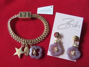 【貨物輸送無料】腕輪 付属品― ビビライラックヒスイゴールドトーンイヤリングブレスレットbibi bijoux lilac jade gold tone earrings amp; bracelet  bnwt