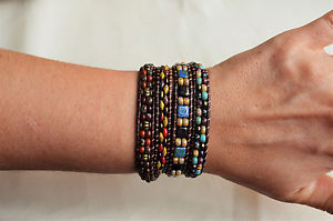 【貨物輸送無料】腕輪 付属品― マルチカラーレザーブレスレットブラウンレザーファッションmulticolor leather 4xwrap bracelet brown leather fashion handmade jewelry yevga