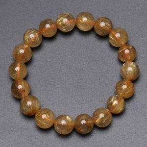 【貨物輸送無料】腕輪 付属品― ゴールドチタンルチルクリスタルビーズブレスレット114粍 natural gold titanium rutilated quartz crystal beads bracelet gra014