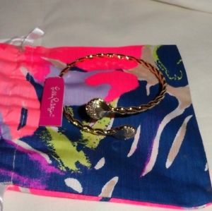 【貨物輸送無料】腕輪 付属品― ピューリッツァーアームカフゴールドメタリックサイズnwt lilly pulitzer arm cuff gold metallic rhinestones one size with jewelry bag