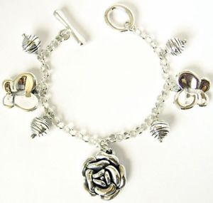 【貨物輸送無料】腕輪 付属品― ローズバタフライボールスターリングシルバーブレスレットrose butterfly ball charm sterling silver bracelet 75
