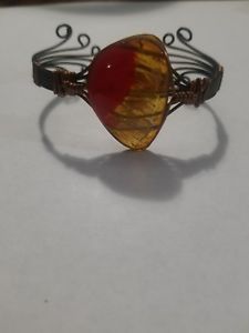 【貨物輸送無料】腕輪 付属品― デザイナーブレスレットワイヤーダイクロイックガラスdesigner stone bracelet wire wrapped dichroic glass made インチ copper and silver