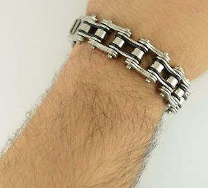 【貨物輸送無料】腕輪 付属品― バイカーブラックシルバーブレスレットインチオートバイ