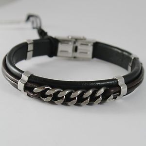 【貨物輸送無料】腕輪 付属品― ステンレススチールビンテージブレスレットチェーザレstainless steel vintage gourmette bracelet with leather, 4us by cesare paciotti