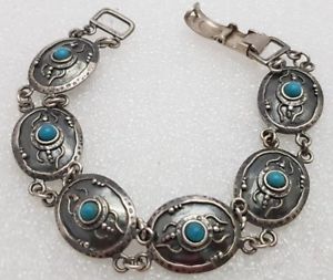 【貨物輸送無料】腕輪 付属品― ビンテージブレスレットイスラエルターコイズシルバーvintage bracelet israel turquoise silver 925 yemenite stile