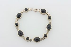【貨物輸送無料】腕輪 付属品― スターリングシマメノウリンクブレスレット   75sterling silver alternating oval and round onyx oval link bracelet  75