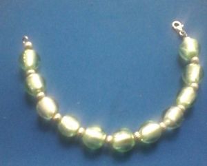 【貨物輸送無料】腕輪 付属品― スターリングシルバーライムグリーンビーズスペーサーブレスレットsterling silver dress bracelet with lime green beads and spacer  length 75