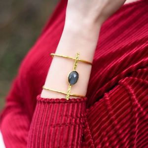 【貨物輸送無料】腕輪 付属品― オスマンカフブレスレットaylas semi precious gem stone ottoman gold plated cuff bracelet labradorite
