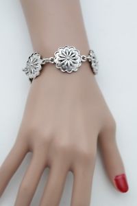 【貨物輸送無料】腕輪 付属品― ビンテージシルバーメタルチェーンファッションジュエリーブレスレットwomen vintage silver metal chain fashion jewelry bracelet flower charm floral