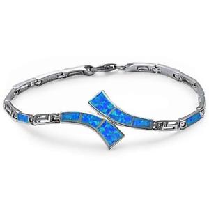 【貨物輸送無料】腕輪 付属品― オパールギリシャスターリングシルバーブレスレットblue fire opal greek key design 925 sterling silver bracelet