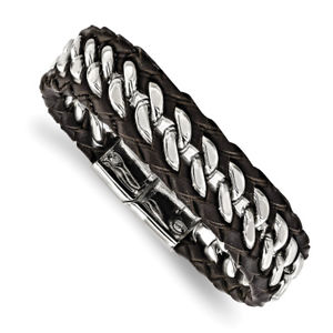 【貨物輸送無料】腕輪 付属品― ステンレスインチブレスレットchisel stainless steel polished brown leather 85 inch bracelet srb181085