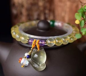 【貨物輸送無料】腕輪 付属品― シトリンクォーツラウンドビーズクリスタルフォックスブレスレットnatural citrine quartz round beads crystal elastic fox bracelet for healing 8粍