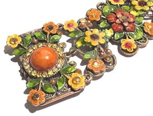 【貨物輸送無料】腕輪 付属品― エナメルマルチカラーリンククラスプブレスレットenamel crystal multicolor flower repousse link clasp bracelet