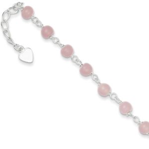【貨物輸送無料】腕輪 付属品― スターリングシルバーピンクブレスレットビーズ925 sterling silver pink bead with heart charm dangle ankle bracelet