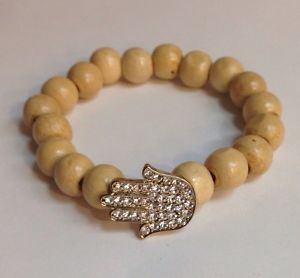 【貨物輸送無料】腕輪 付属品― ウッドゴムブレスレットブレスレットライトブラウンwood hamsa wstones elastic bracelet light brown hand of god religious bracelet