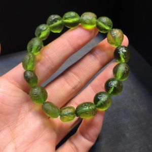 【貨物輸送無料】腕輪 付属品― ガラスビーズブレスレット9粍 green gem moldavite meteorite impact glass bead bracelet