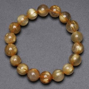 【貨物輸送無料】腕輪 付属品― ゴールドチタンルチルクリスタルビーズブレスレット115粍 natural gold titanium rutilated quartz crystal beads bracelet gra013