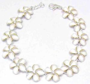 【貨物輸送無料】腕輪 付属品― シルバーハワイアンプルメリアフラワーリンクブレスレットポンドsterling silver 925 hawaiian plumeria flower link bracelet cz 2t yellow 18粍 7