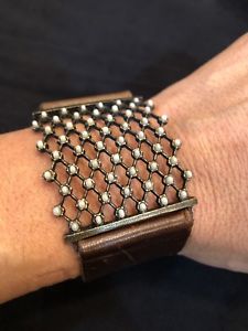 【貨物輸送無料】腕輪 付属品― ヴィンテージブラウンレザーカフブレスレット vintage brown leather cuff bracelet rebel design jewelry mother of pearl