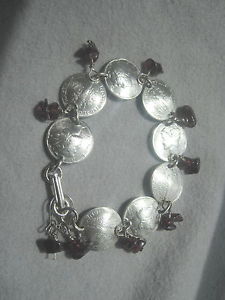 【貨物輸送無料】腕輪 付属品― ガーネットドームフリーイヤリングダイムブレスレットsilver mercury dime bracelet with garnets~nicely domedfree earrings