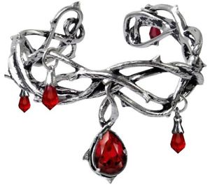 【貨物輸送無料】腕輪 付属品― ピューターゴシックブレスレットpassion thorny pewter red crystal blood droplets alchemy gothic bracelet a80