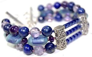 【貨物輸送無料】腕輪 付属品― ブレスレットビンテージガラスビーズアメジストラピスラズリthree strand bracelet vintage glass beads amethyst lapis lazuli  j14