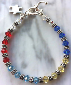 【貨物輸送無料】腕輪 付属品― シルバースワロフスキークリスタルブレスレットsilver amp; swarovski crystal autism awareness bracelet
