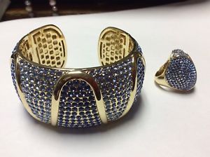 【貨物輸送無料】腕輪 付属品― ワイドクリスタルラインストーンカフブレスレットリングfabulous  akkad periwinkle amp; blue wide crystal rhinestone cuff bracelet amp; ring