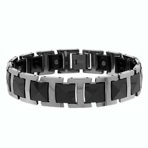 【貨物輸送無料】腕輪 付属品― タングステントーンリンクブレスレットmen women 14粍 tungsten carbidetwo tone h amp; square link magnetic bracelet