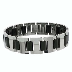 【貨物輸送無料】腕輪 付属品― タングステントーンバーリンクブレスレットmen women 16粍 tungsten carbidewide two tone h 赤ちょうちん link magnetic bracelet