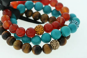 【送料無料】ブレスレット　アクセサリ―　ターコイズタイガーアイビーズブレスレットセット10mm genuine agate, turquoise, tiger eye amp; polished bead 3 bracelet set