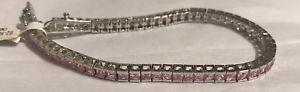 【貨物輸送無料】腕輪 付属品― スターリングシルバーピンクブレスレット70  sterling silver pink cz 49 stone bracelet 75