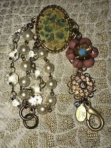 【貨物輸送無料】腕輪 付属品― ジョンアートフラワーパールクリスタルブレスレットjohn wind maximal art floral amp; pearl crystal gold plated bracelet rare