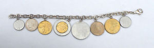 【送料無料】ブレスレット　アクセサリ―　925スターリングイタリアコインリラブレスレットlot2154lovely 925 sterling silver italian coin lira charm bracelet lot2154