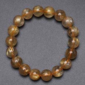 【送料無料】ブレスレット　アクセサリ―　ゴールドチタンルチルクリスタルビーズブレスレット117mm natural gold titanium rutilated quartz crystal beads bracelet gra018