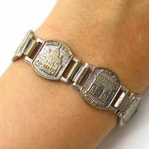 【貨物輸送無料】腕輪 付属品― アンティークアールデコパリデザインリンクブレスレットantique art deco silver plated tourist paris design link bracelet 7 14