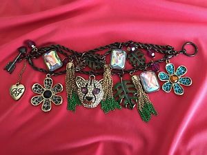 【貨物輸送無料】腕輪 付属品― ジョンソンジャングルフィーバークリスタルデイジーブレスレットbetsey johnson jungle fever crystal paved cougar leopard cat daisy bracelet rare