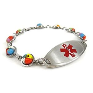 【貨物輸送無料】腕輪 付属品― アラートブレスレットスチールガラスmyiddr womens medical alert bracelet with engraving  1糎 steel amp; glass