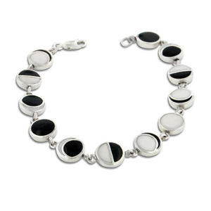 【貨物輸送無料】腕輪 付属品― エナメルスターリングシルバーリンクブレスレットlunar phases of the moon enameled inlay sterling silver 7 link bracelet