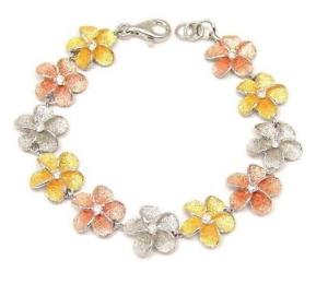 【貨物輸送無料】腕輪 付属品― シルバーハワイプルメリアブレスレットsilver tricolor hawaiian plumeria bracelet 15粍 7 12