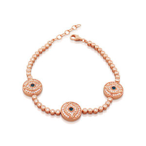 【貨物輸送無料】腕輪 付属品― スターリングシルバーローズゴールドトーンブレスレットsterling silver rose gold tone white blue bezelset crystals evil eye bracelet