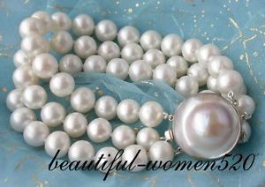 【送料無料】ブレスレット　アクセサリ―　パールブレスレットマベシルバークラスプz2039 3row 10mm round white fw pearl bracelet mabe silver clasp