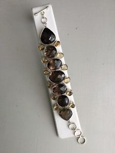 【貨物輸送無料】腕輪 付属品― スモーキートパーズクォーツシトリンリンクブレスレットsmokey topaz quartz and citrine sterling 925 link bracelet euc