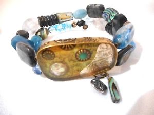 【貨物輸送無料】腕輪 付属品― ブレスレットアワビガラスストレッチsilpada bracelet double strand stretch abalone glass semiprecious blue hues