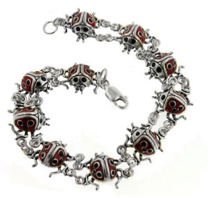 【貨物輸送無料】腕輪 付属品― スターリングテントウムシブレスレットsterling silver detailed red enameled ladybug bracelet