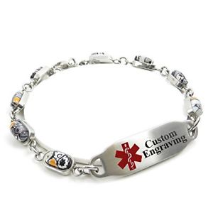 【貨物輸送無料】腕輪 付属品― アラートブレスレットスチールガラスmyiddr medical alert bracelet for women with engraving  5粍 steel amp; glass