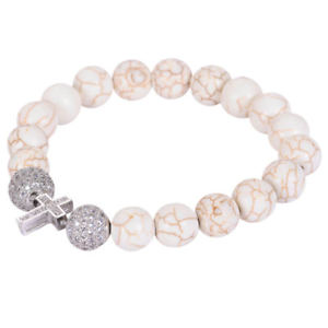 【送料無料】ブレスレット　アクセサリ―　ホワイトターコイズビーズクロスブレスレット20xstretchable sideways cross bracelet with white turquoise beads amp; cryst b9k6 20,146円