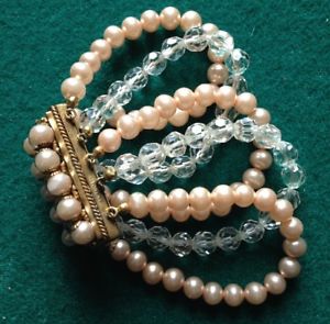 【貨物輸送無料】腕輪 付属品― マヨルカヴィンテージブレスレットbijoux bracelet インチ gilded silver, pearls mallorca and crystals, vintage 1937